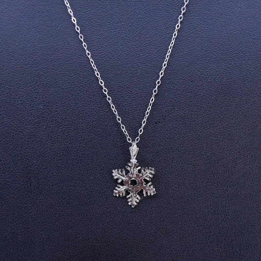 19" 1mm, vintage Sterling 925 silver circle chain necklace w/ snowflake pendant