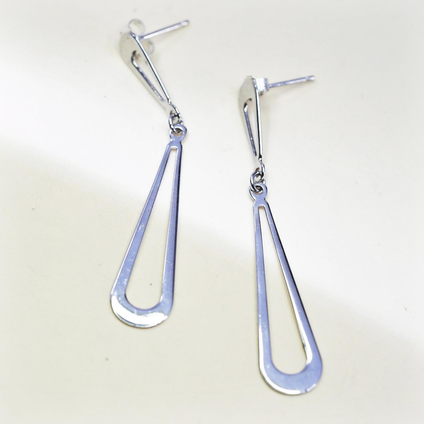 Vintage sterling silver handmade earrings, 925 silver teardrop dangles