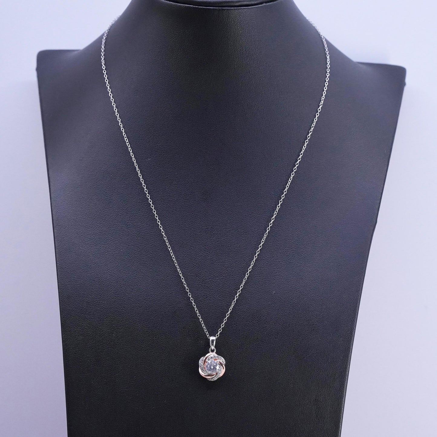 18”, vintage Sterling silver handmade necklace, 925 circle chain w/ cz pendant