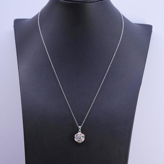 18”, vintage Sterling silver handmade necklace, 925 circle chain w/ cz pendant