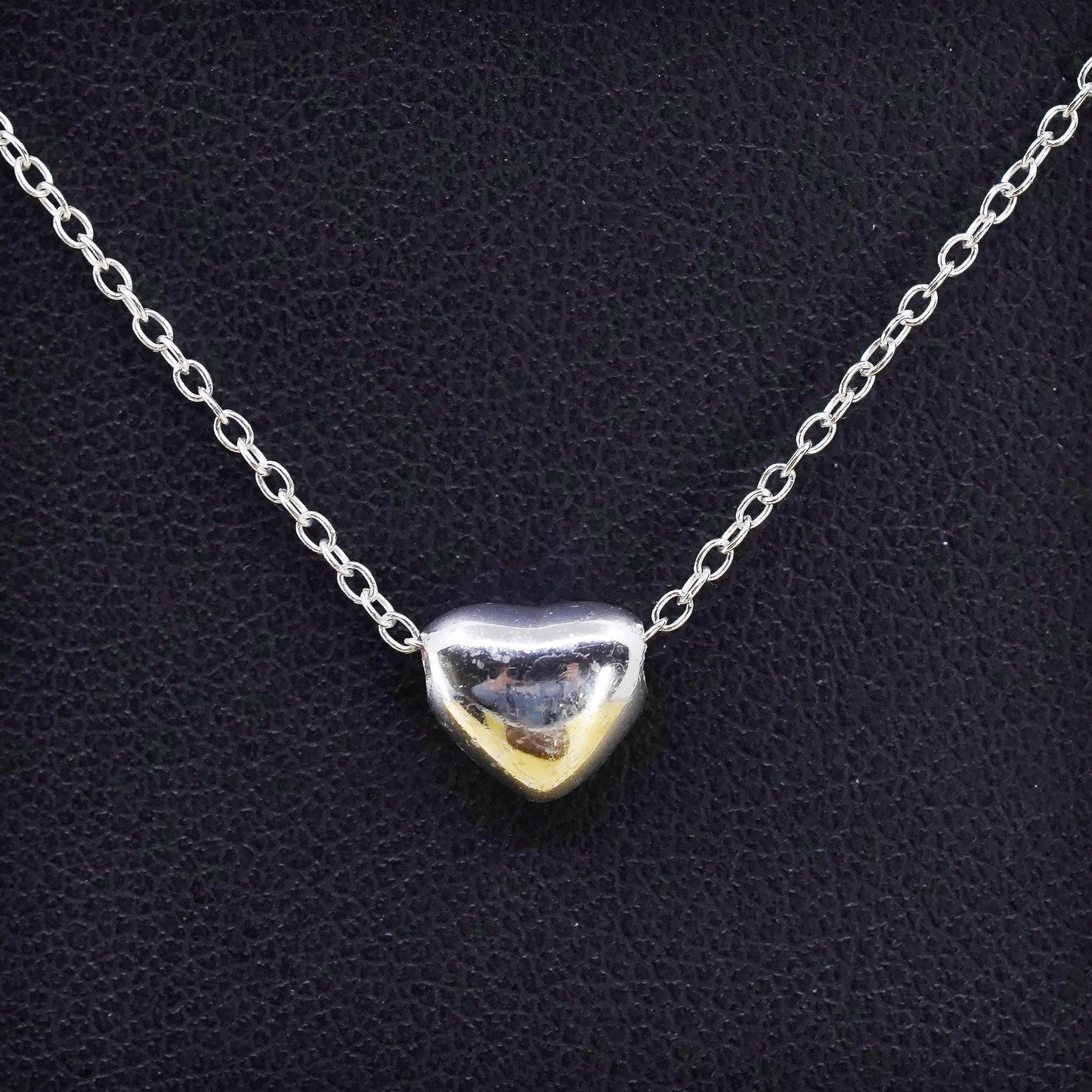 16+2", Italy Sterling 925 Silver Circle Chain Necklace with heart pendant