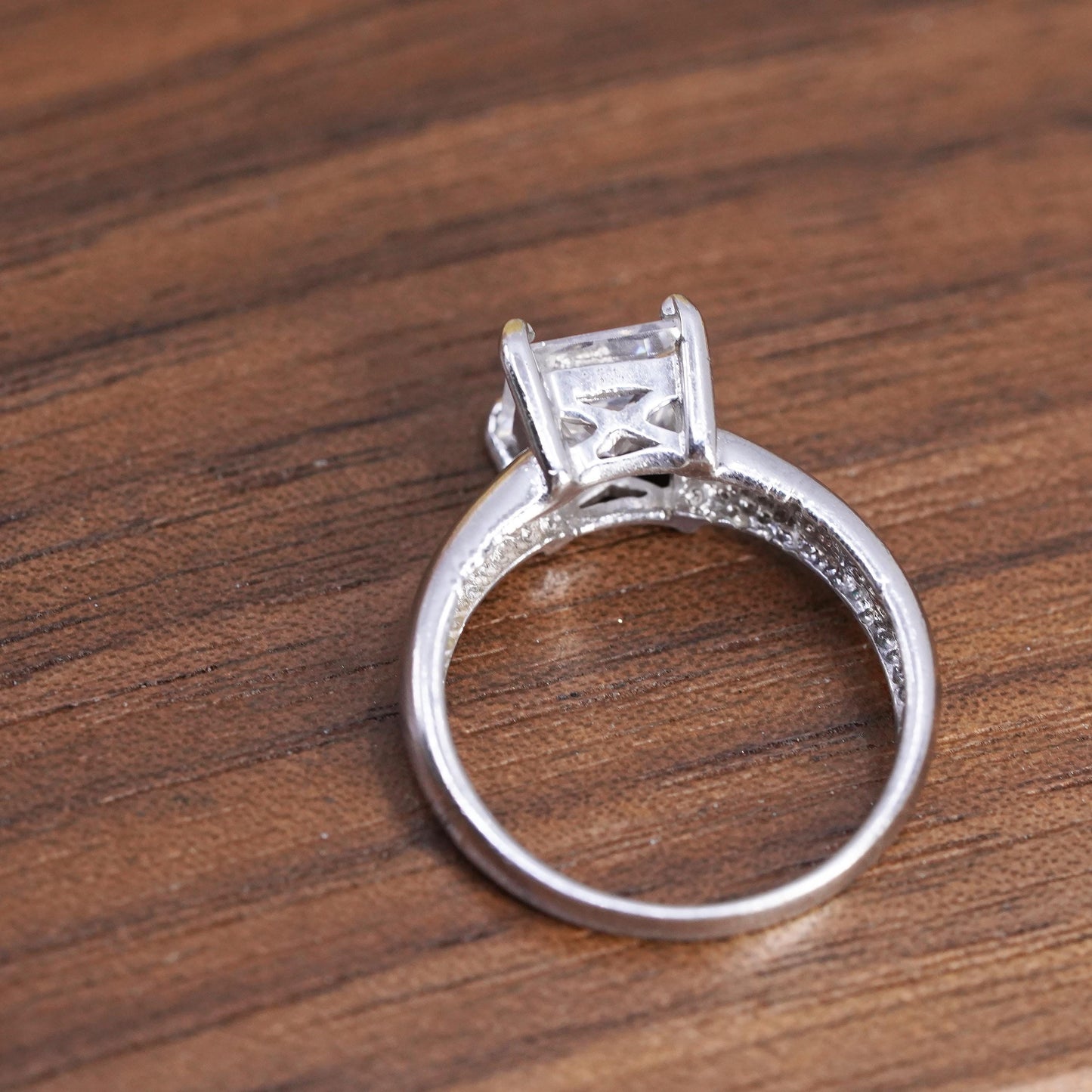 Size 6, vintage Sterling 925 silver anniversary ring with square clear cz
