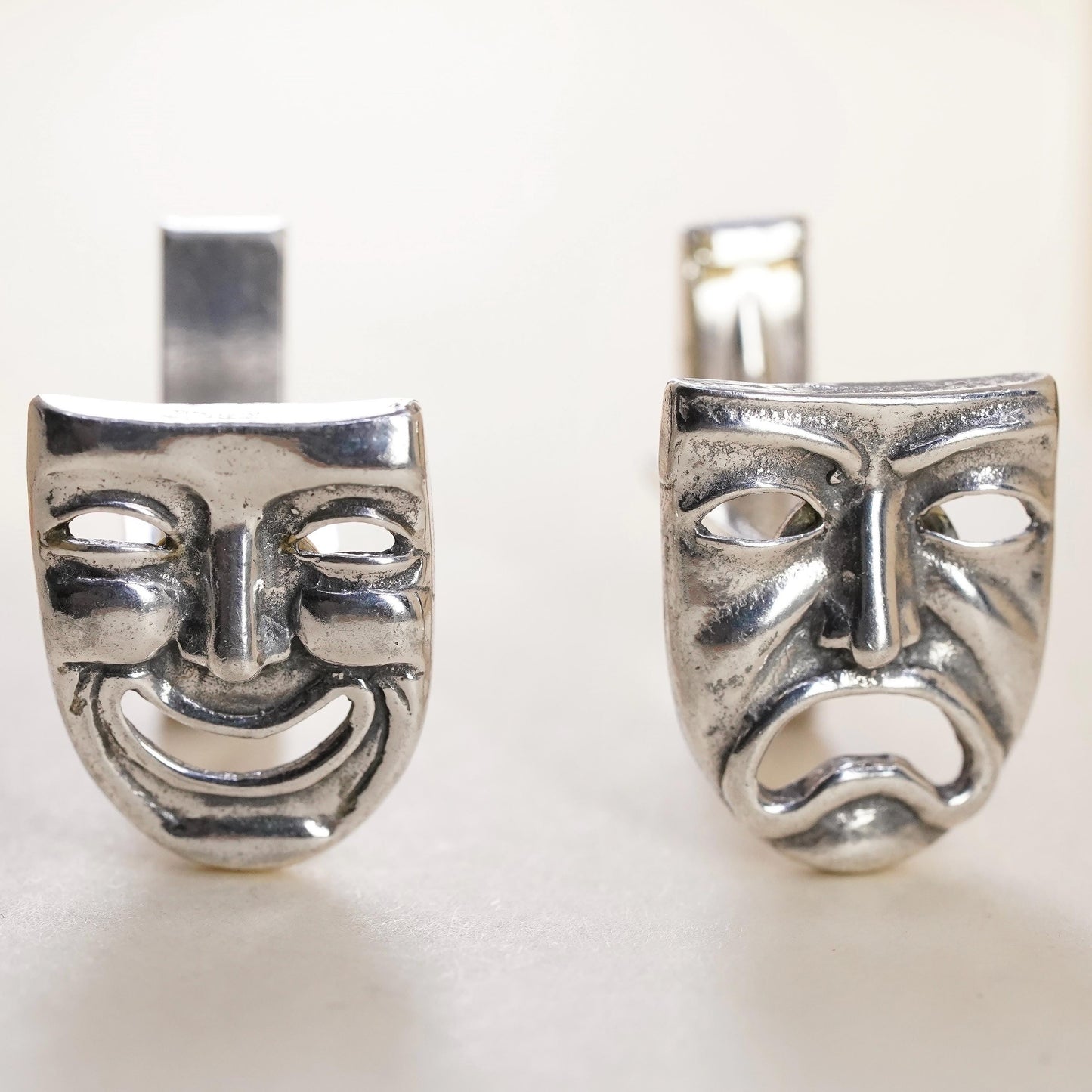 VTG southwestern sterling silver cuff links, 925 drama comedy faces cufflinks