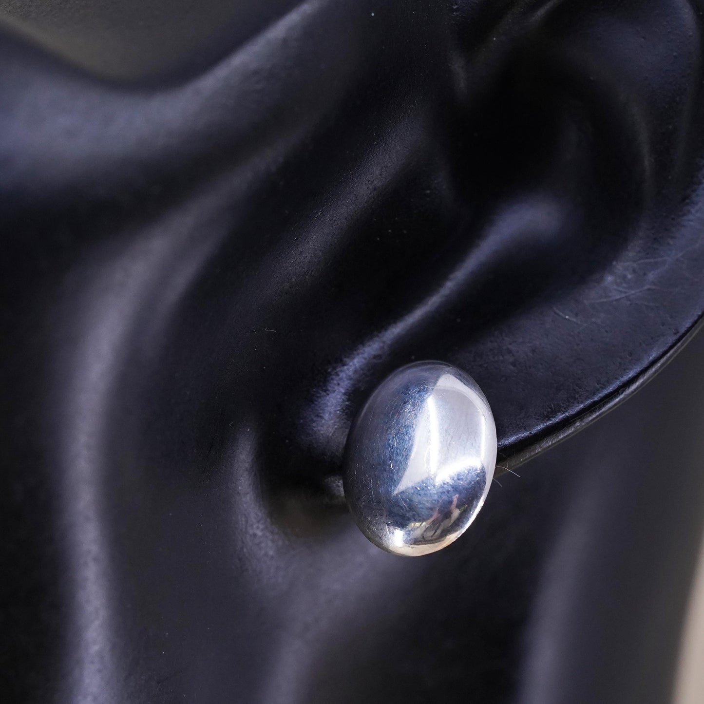 Vintage handmade single earring. Sterling 925 silver oval stud