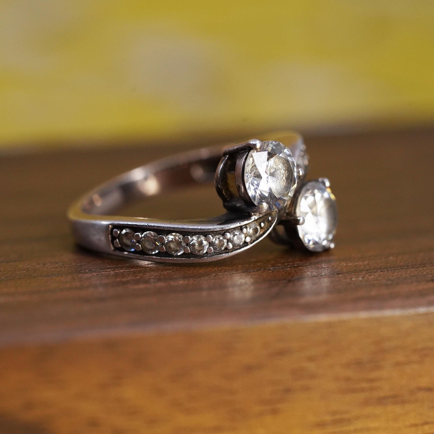 Size 7, vintage Sterling 925 silver anniversary engagement ring with cluster cz