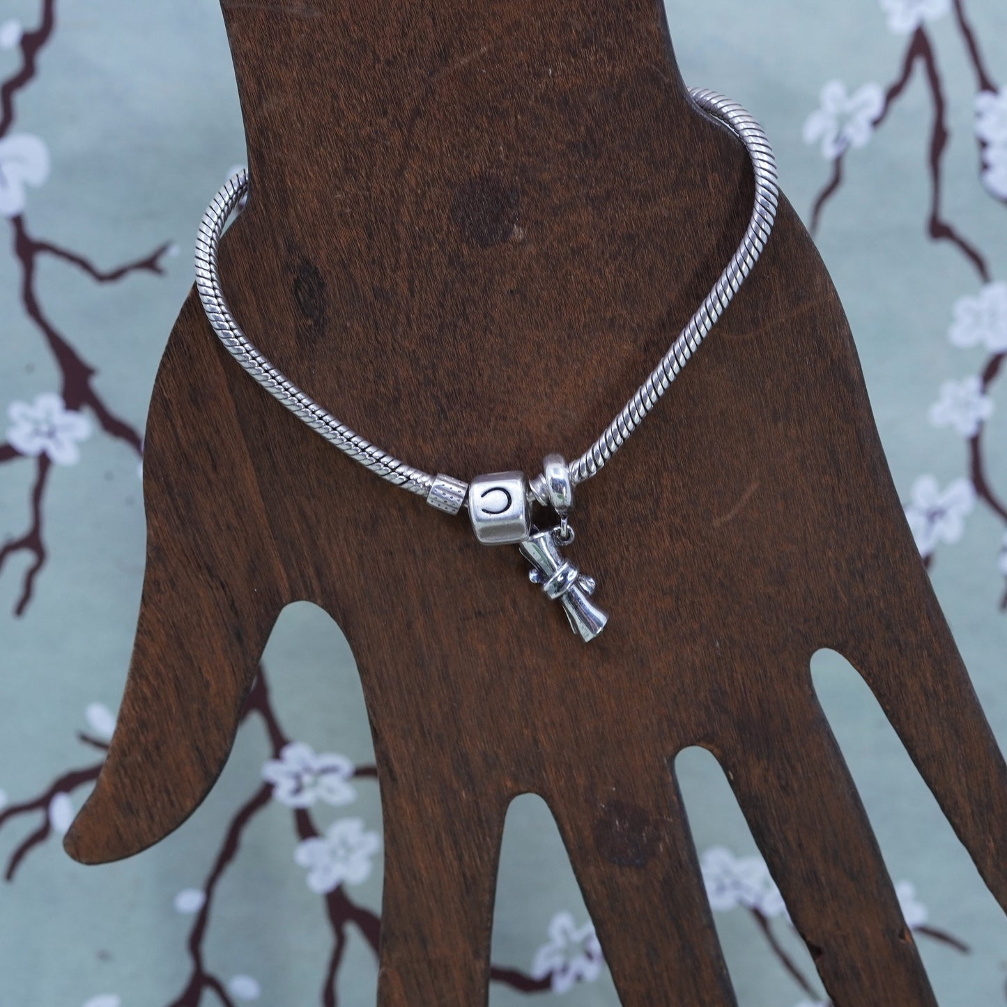 7.5”, Cham sterling silver handmade bracelet, 925 snake chain w/ diploma charm