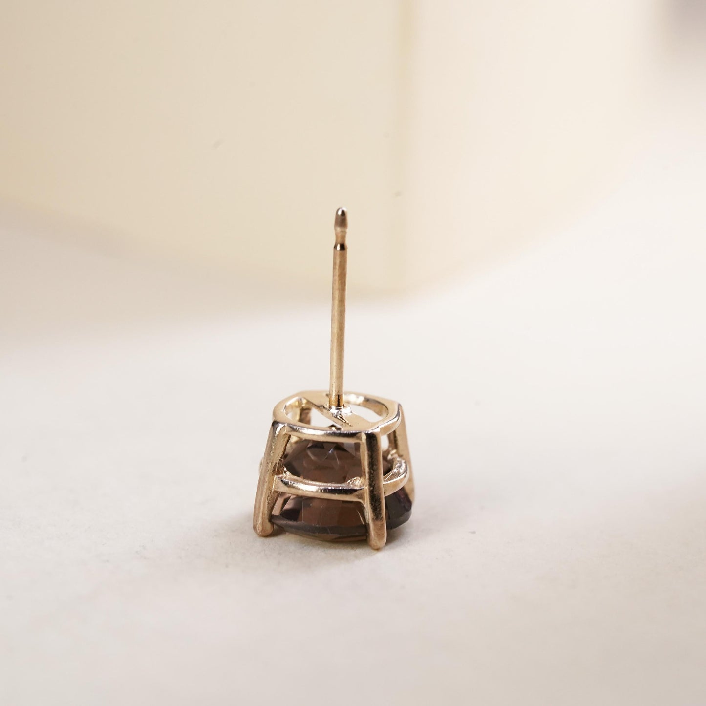 Vintage vermeil gold over single earring. Sterling 925 silver stud smoky quartz