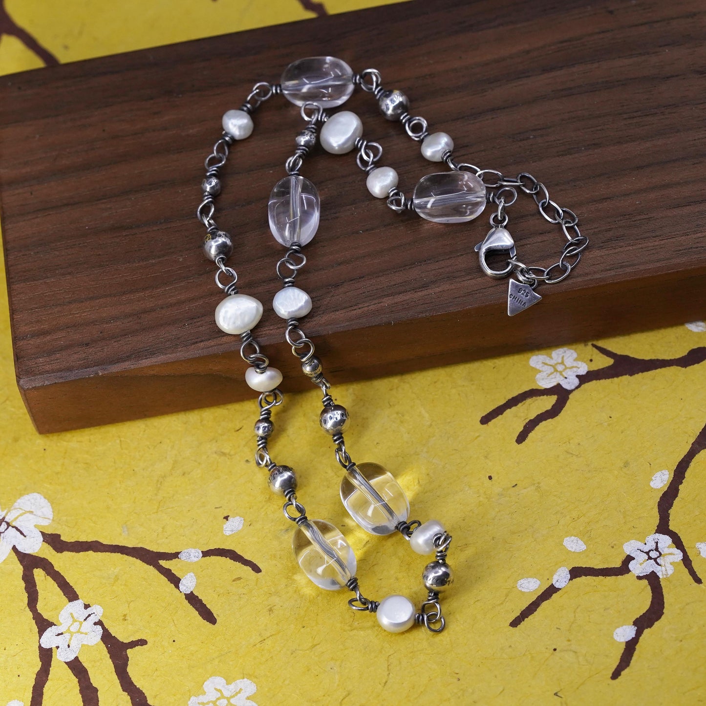 16+2” Silpada N1602 Freshwater Pearl, Crystal Quartz & Sterling 925 Silver Bead