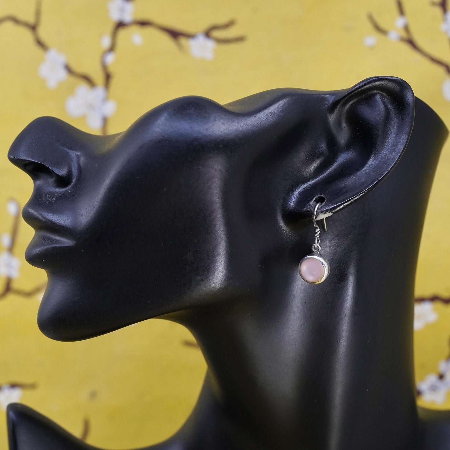 Vintage 925 Sterling silver handmade earrings with mother of pearl inlay