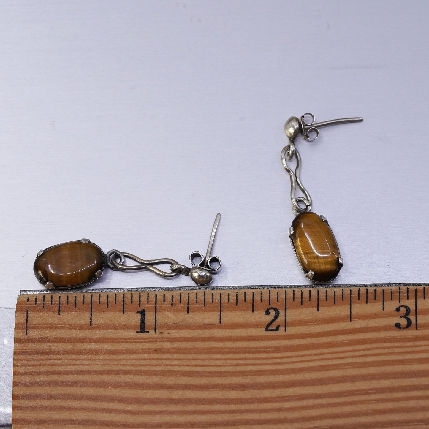 Vintage Sterling 925 silver handmade earrings with golden tiger eye beads
