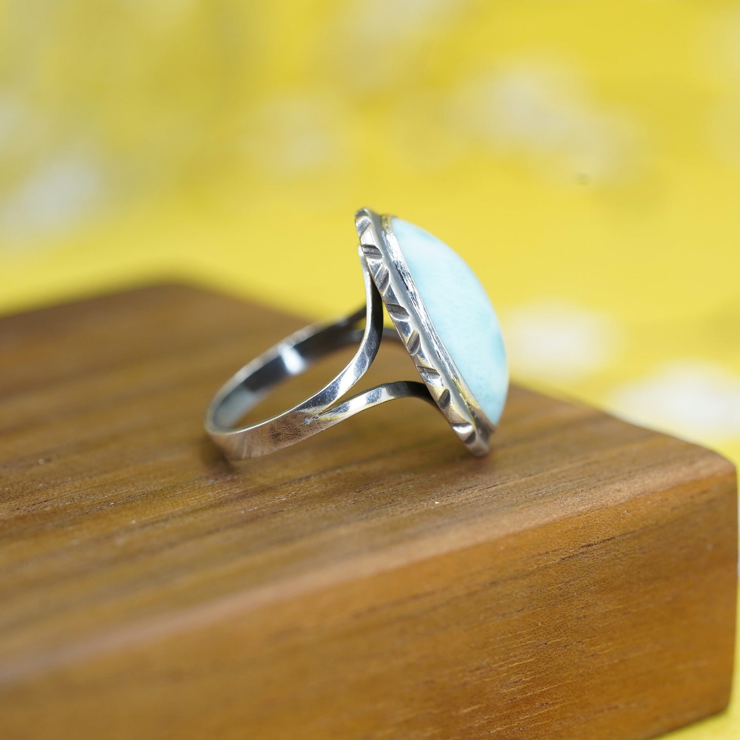 Size 9, vintage Sterling 925 silver handmade ring with Larimar and amethyst