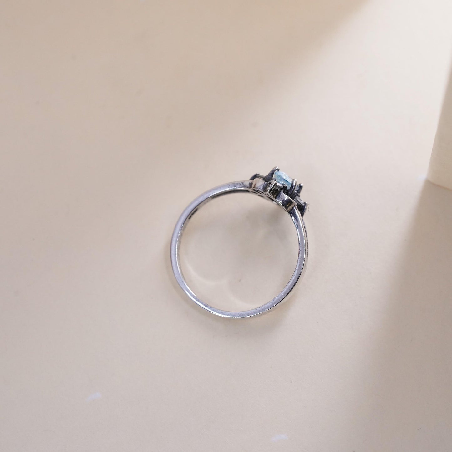 Size 6, vintage sterling silver handmade ring, 925 with blue topaz
