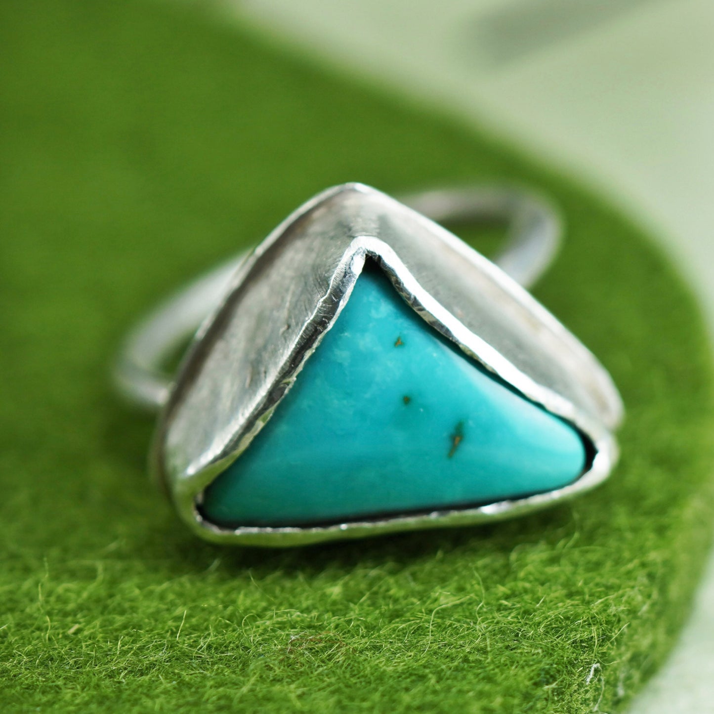 Size 6.25, Native American sterling silver ring, 925 ring triangular turquoise