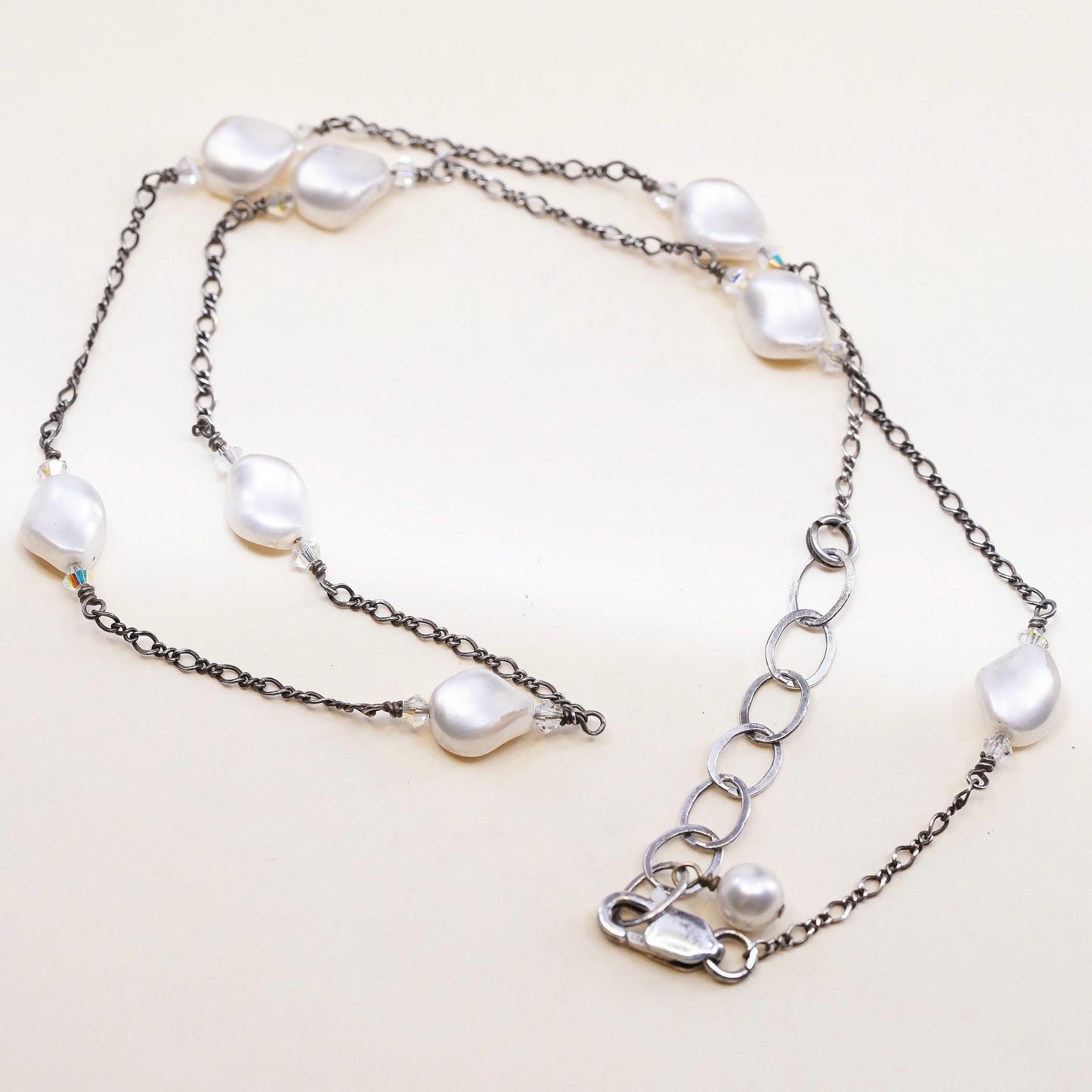 16+2", sterling 925 silver necklace, 925 chain with freshwater baroque pearl