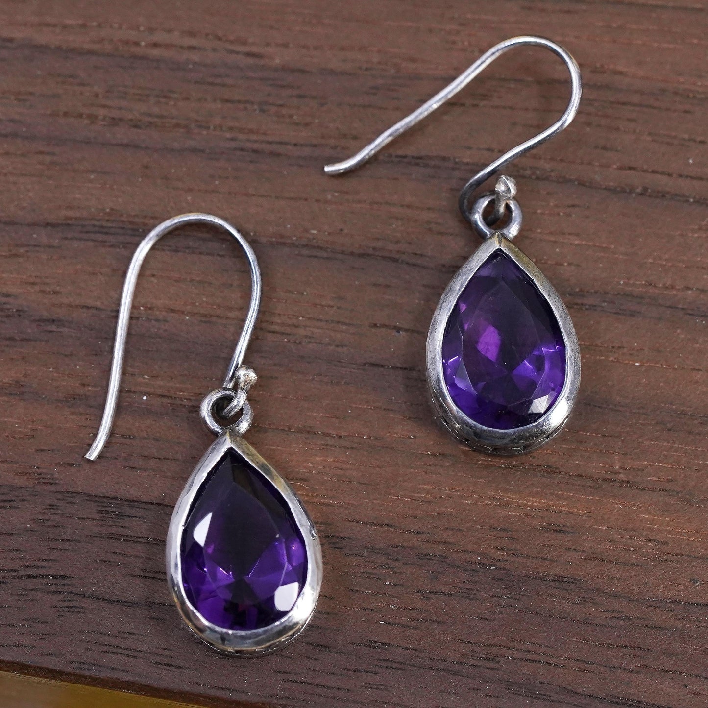 Vintage Sterling 925 silver handmade teardrop earrings with amethyst and beads
