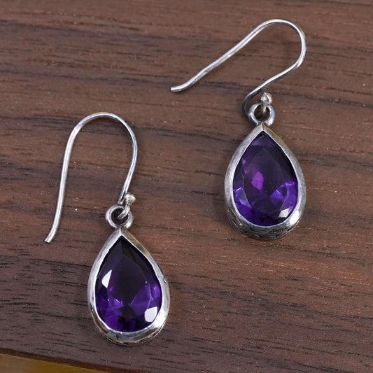 Vintage Sterling 925 silver handmade teardrop earrings with amethyst and beads