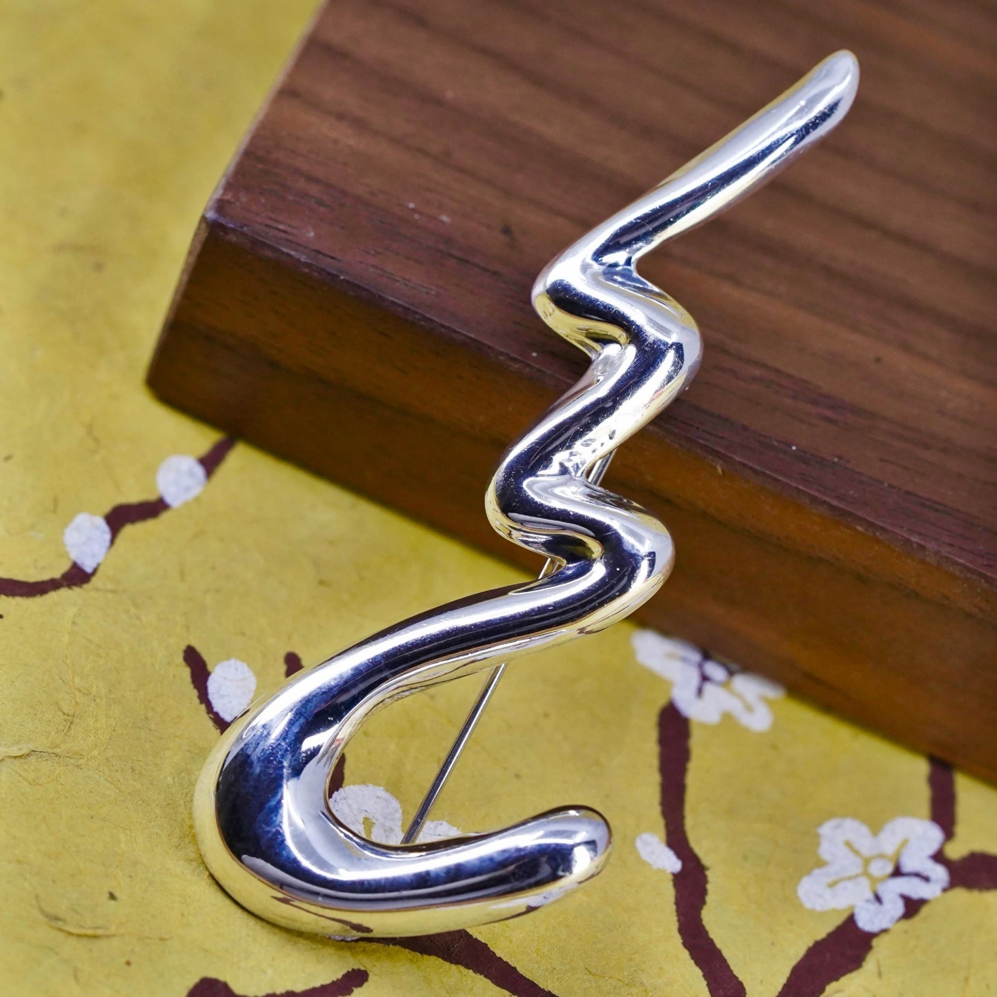 3” Vintage handmade sterling 925 silver long tornado brooch pin