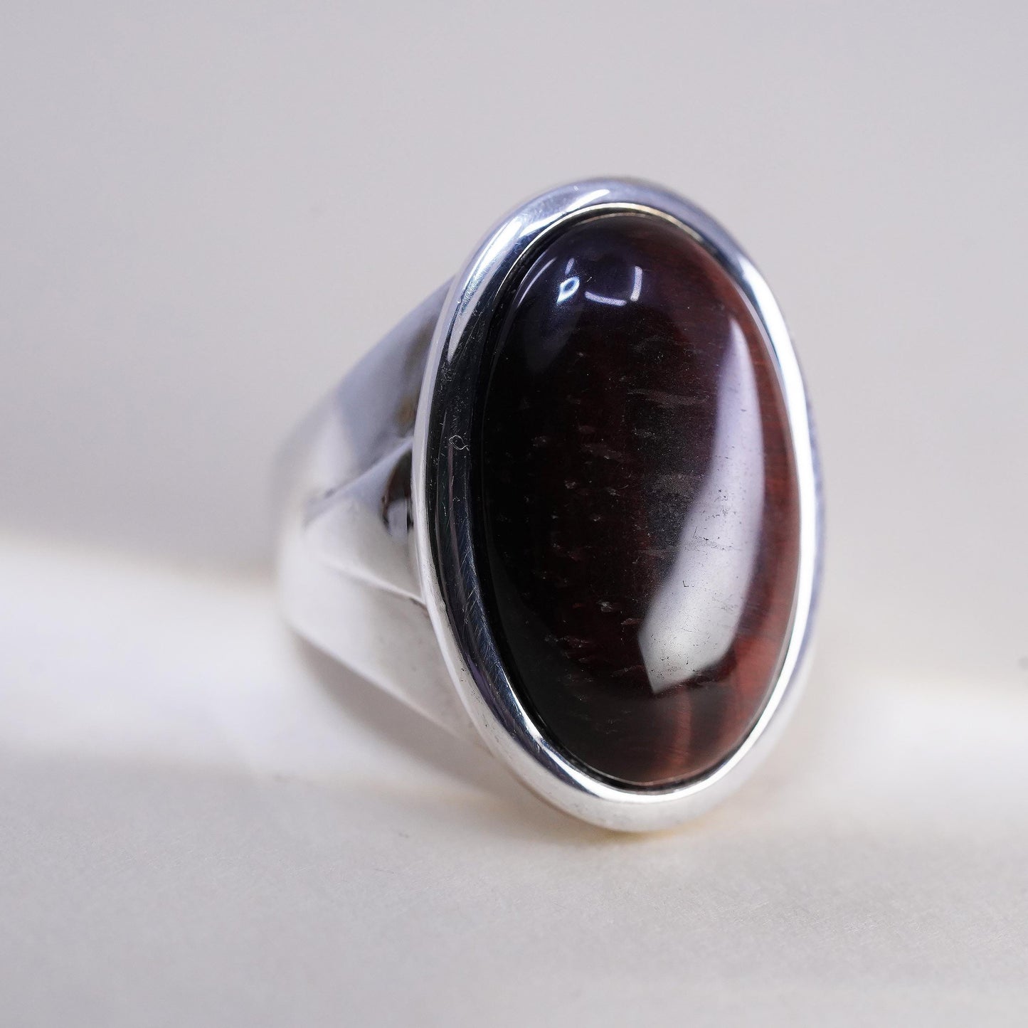 Size 8.25, Ella 925 Sterling Silver Red Tiger Eye Ring, Large Oval Ring, Unisex