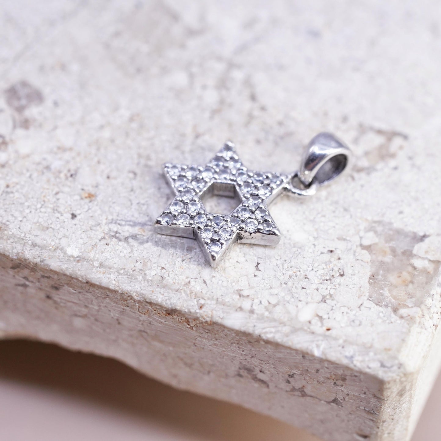 Vintage Sterling 925 silver cluster cz hexagram Star of David charm pendant, stamped 925