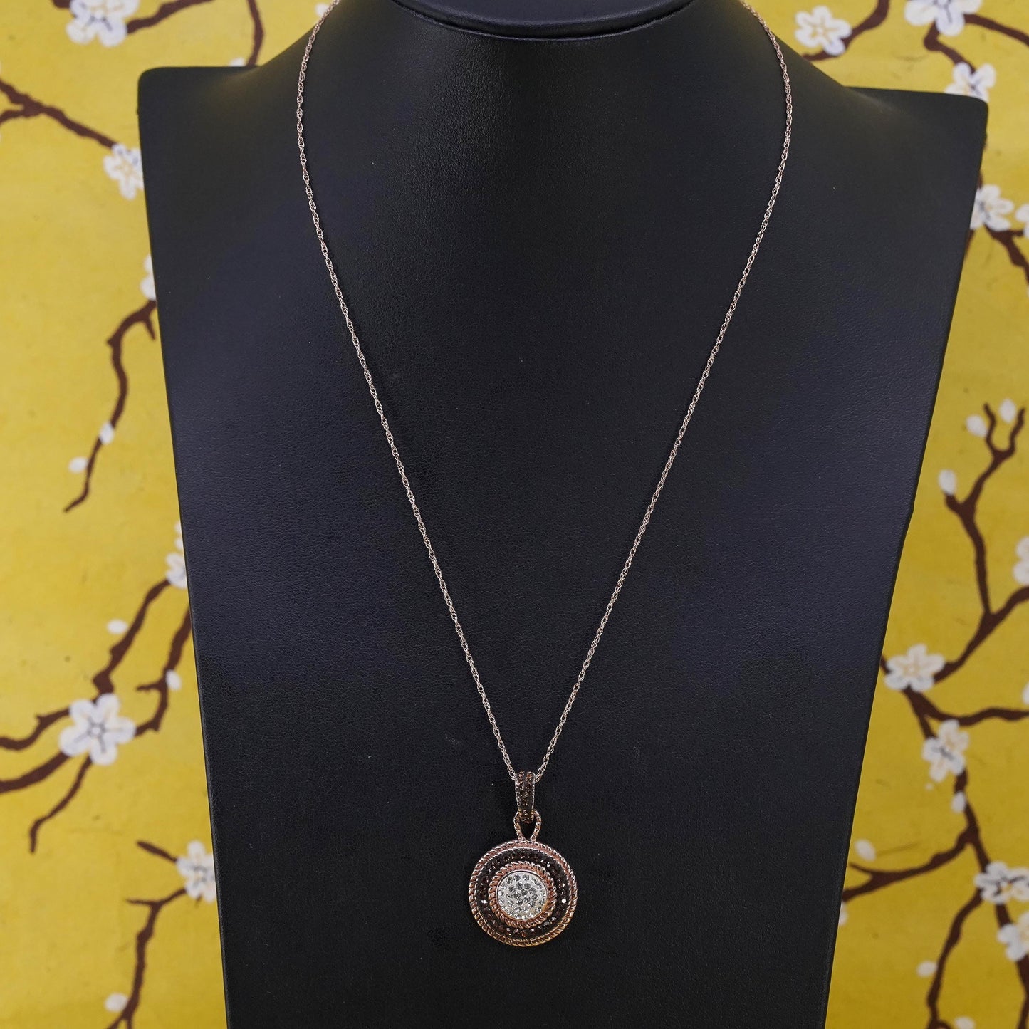 18”, vermeil rose gold Sterling silver necklace, 925 cluster crystal pendant