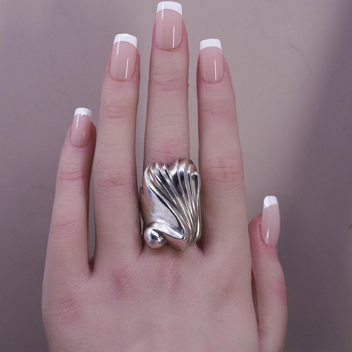 Size 6, Sterling Silver Sculptural Statement Ring, Abstract Swirl, Chunky Band