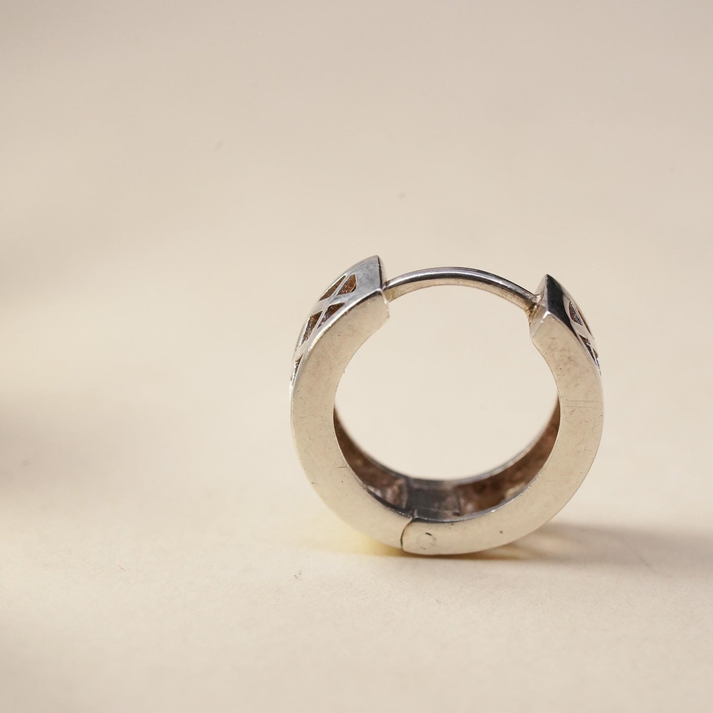 0.5”, Vintage sterling silver single earring, 925 huggie hoop with beads
