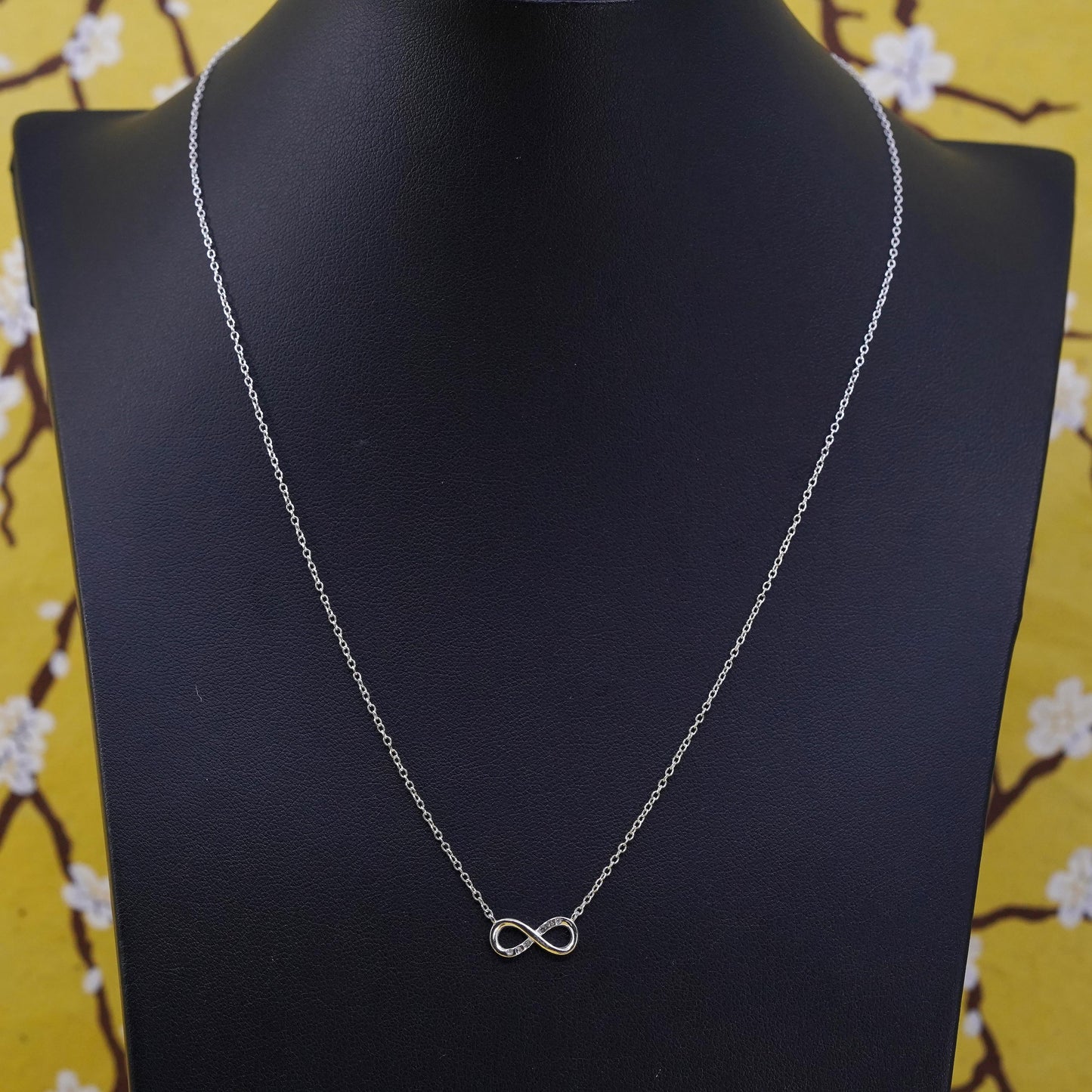 16+2”, Sterling silver necklace, 925 circle chain infinity loop cross pendant
