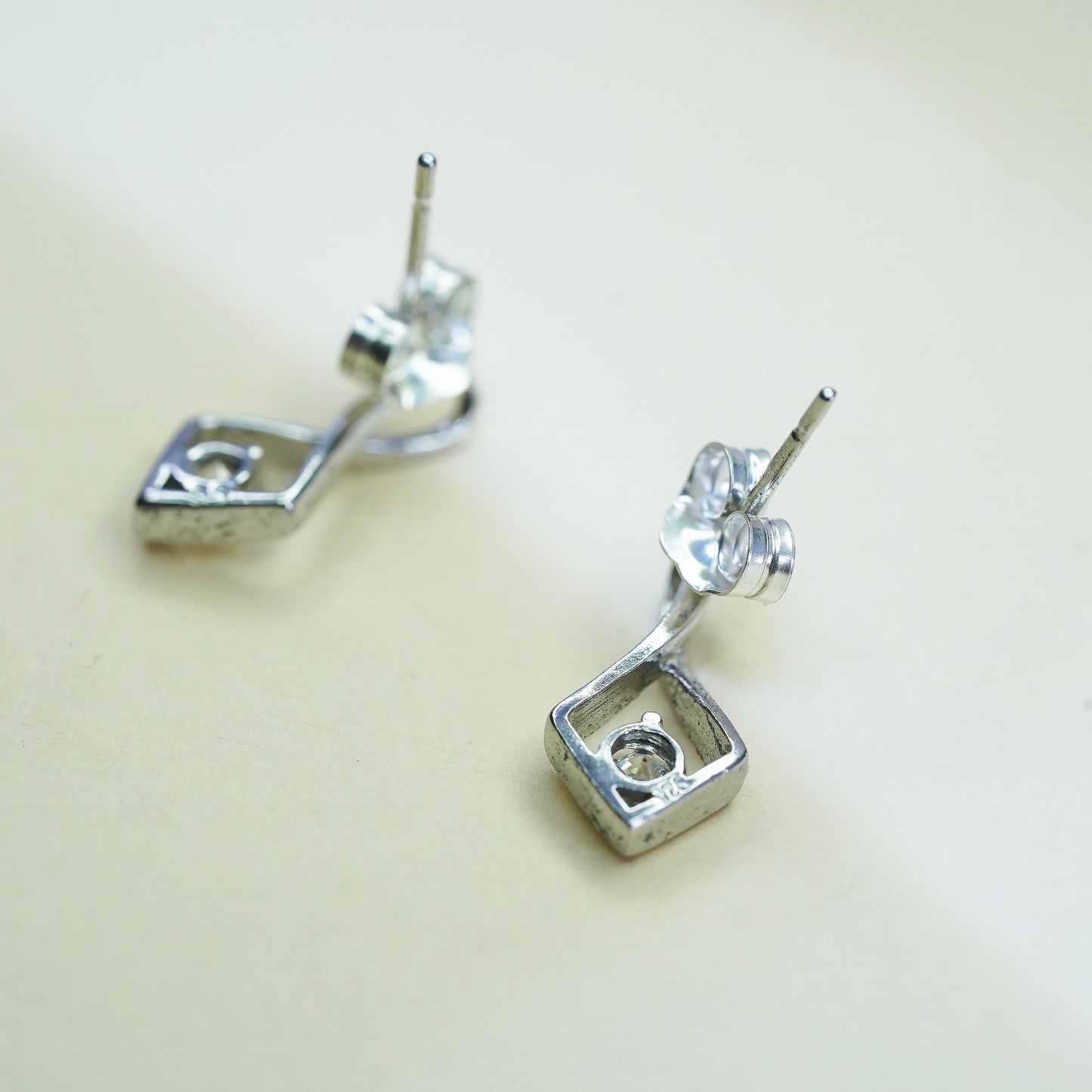Vintage 925 sterling silver genuine cz studs, fashion minimalist earrings