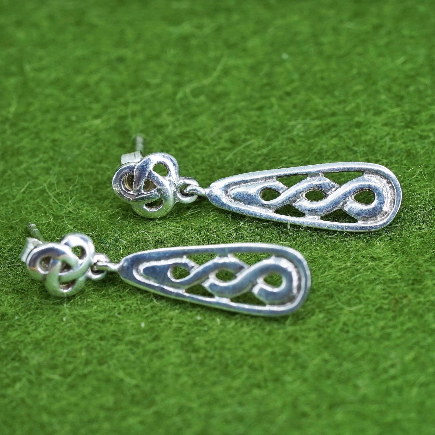 Vintage Irish Sterling silver handmade earrings, 925 Celtic knot dangles