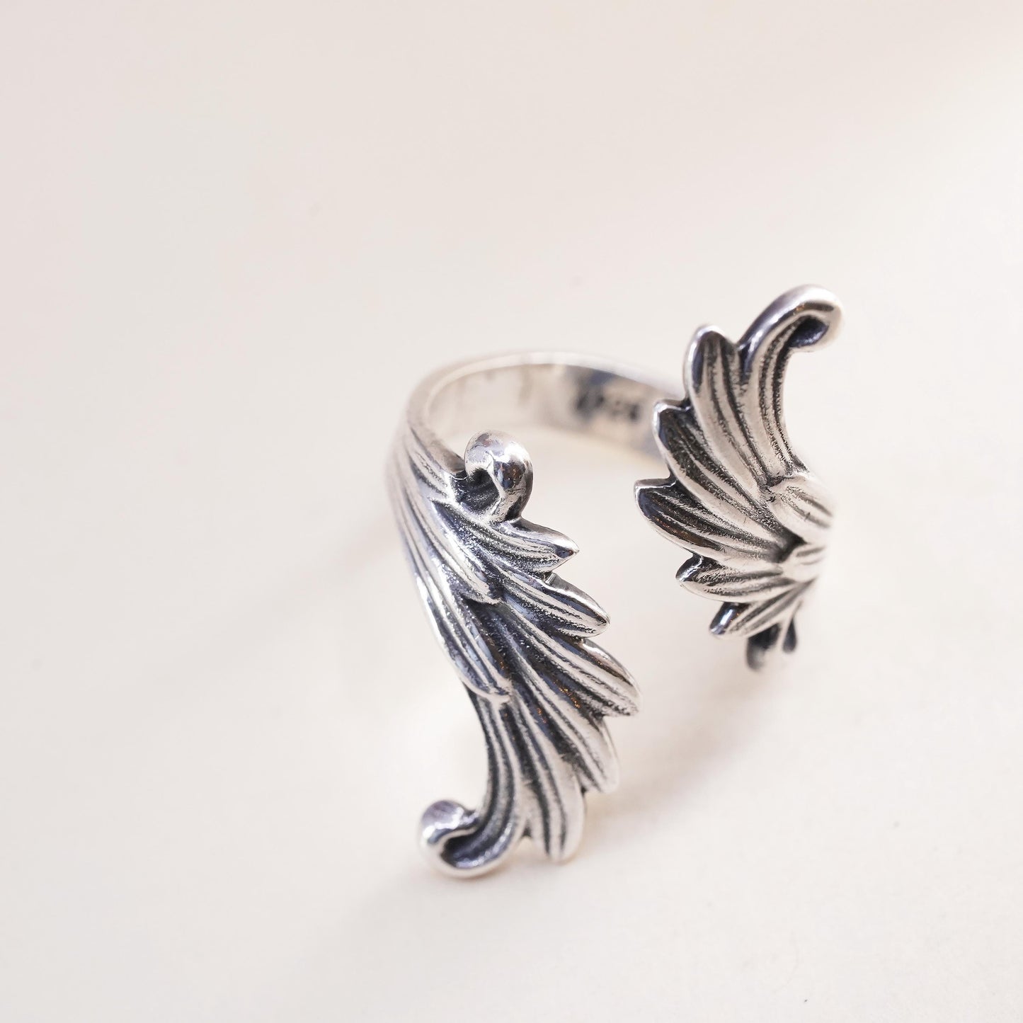 sz adjustable, vintage sterling silver handmade ring, 925 double wing wrap band