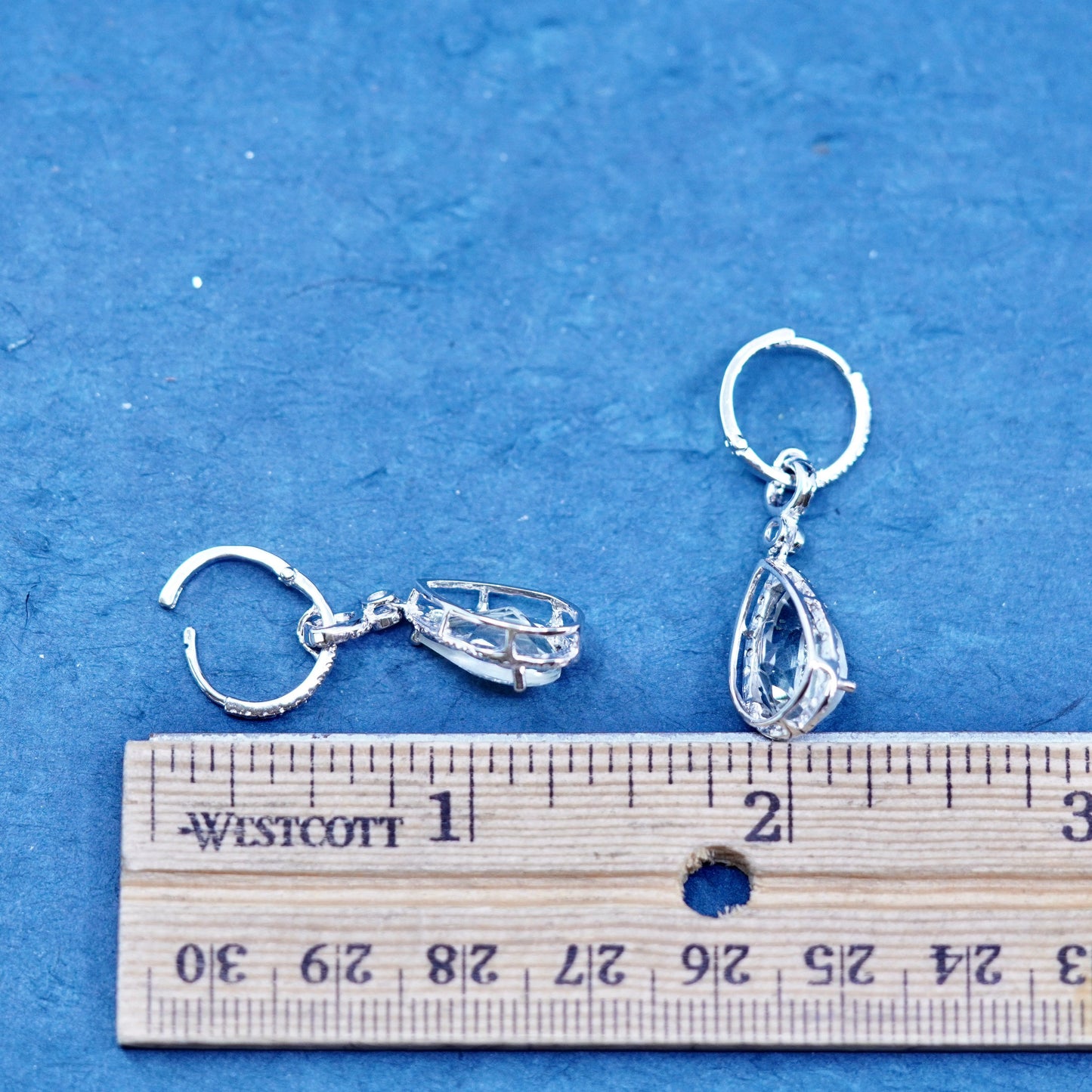 Vintage sterling 925 silver handmade earrings with teardrop blue topaz