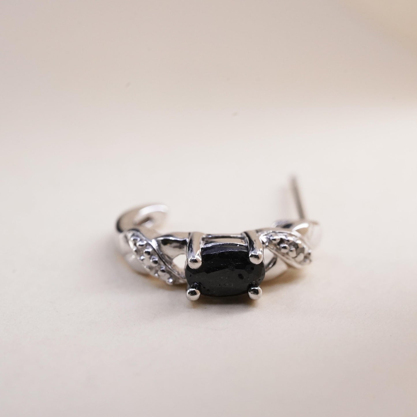 Vintage single 1 earring. Sterling 925 silver huggie stud with diamond spinel