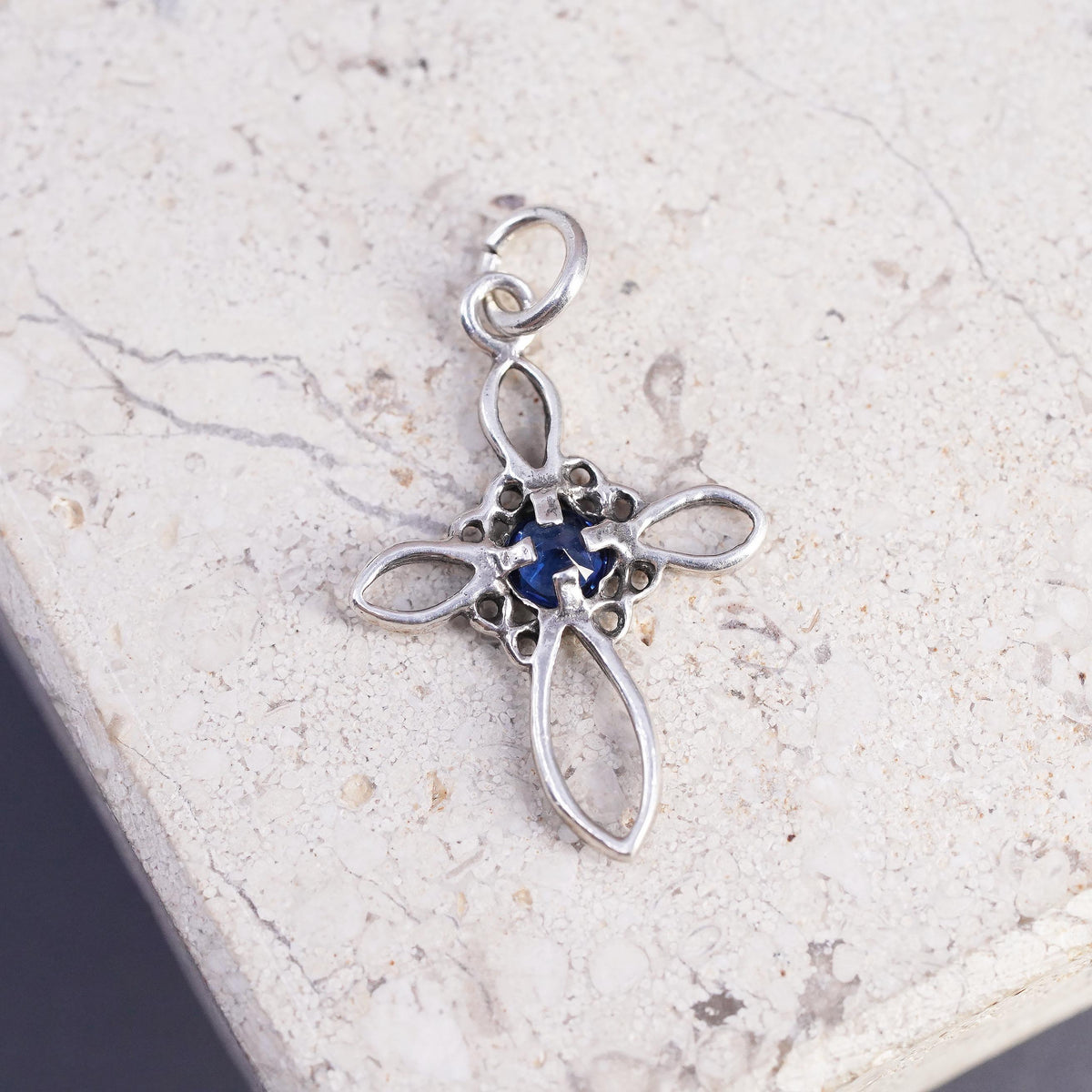 Vintage Sterling silver Handmade filigree charm, 925 cross pendant