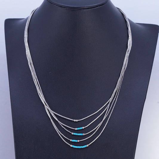 16" Native American Sterling 925 multi strands liquid silver necklace turquoise