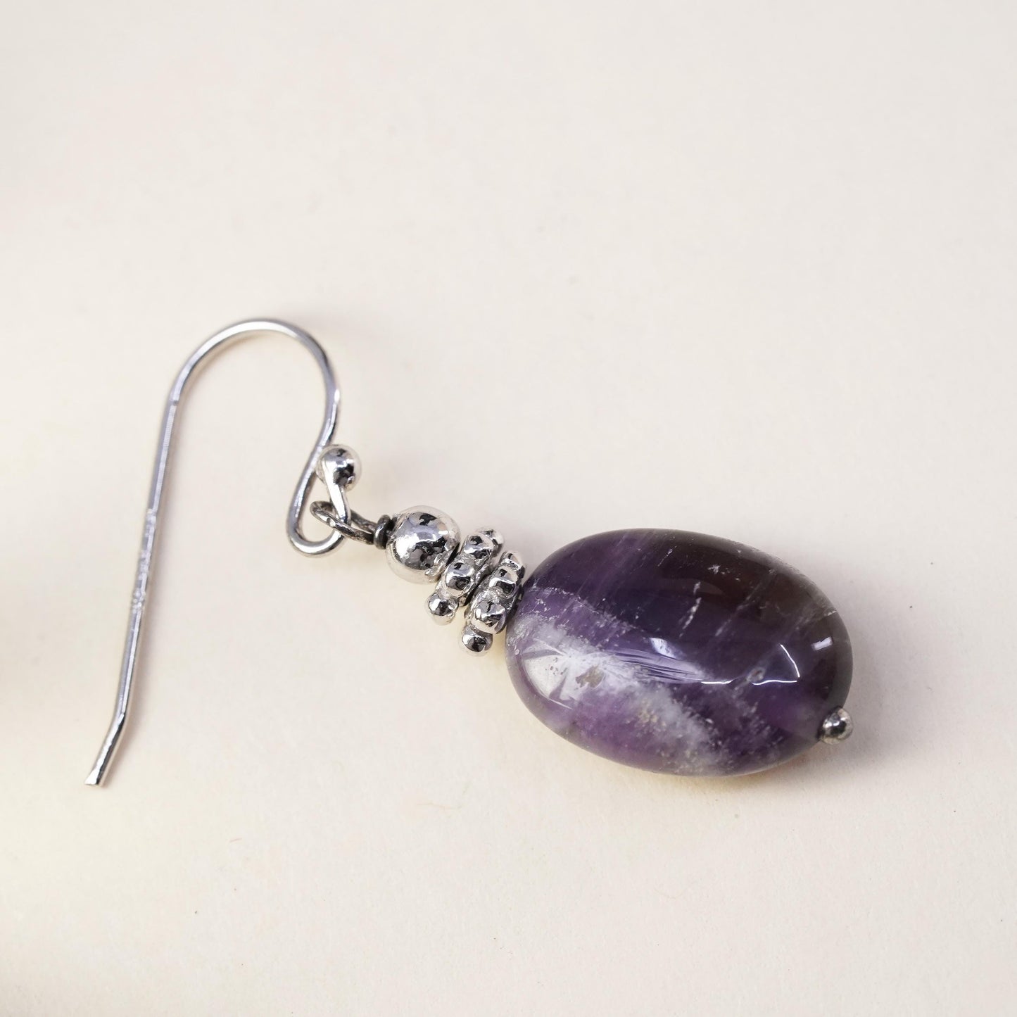 Vintage sterling silver 925 handmade single earring with amethyst nugget