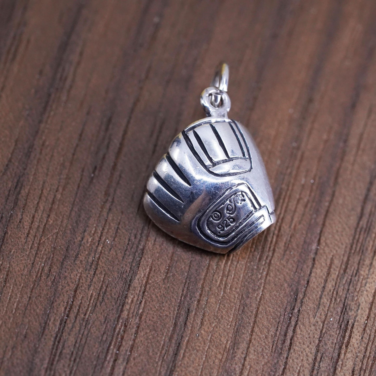 Vintage Sterling silver handmade ball charm, 925 baseball glove pendant