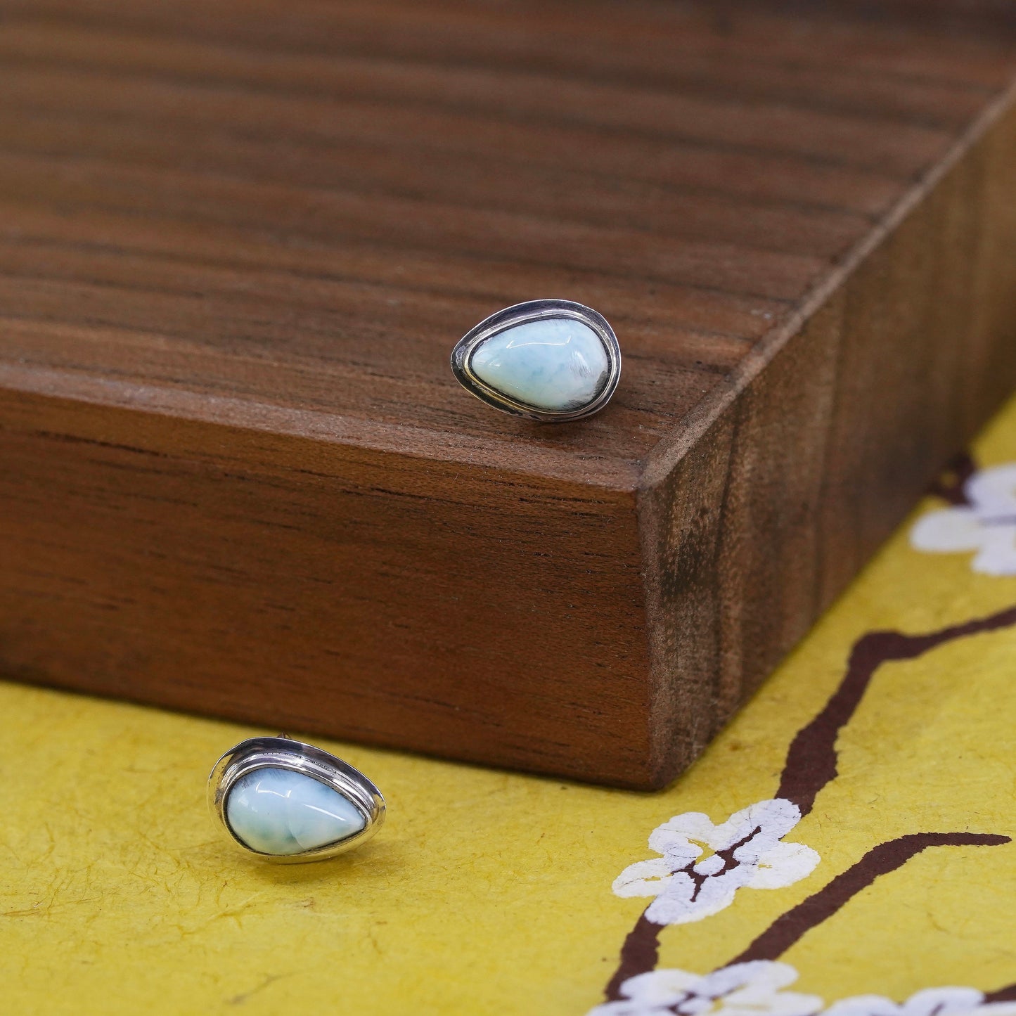 southwestern Sterling silver earrings, studs, huge 925 teardrop studs larimar