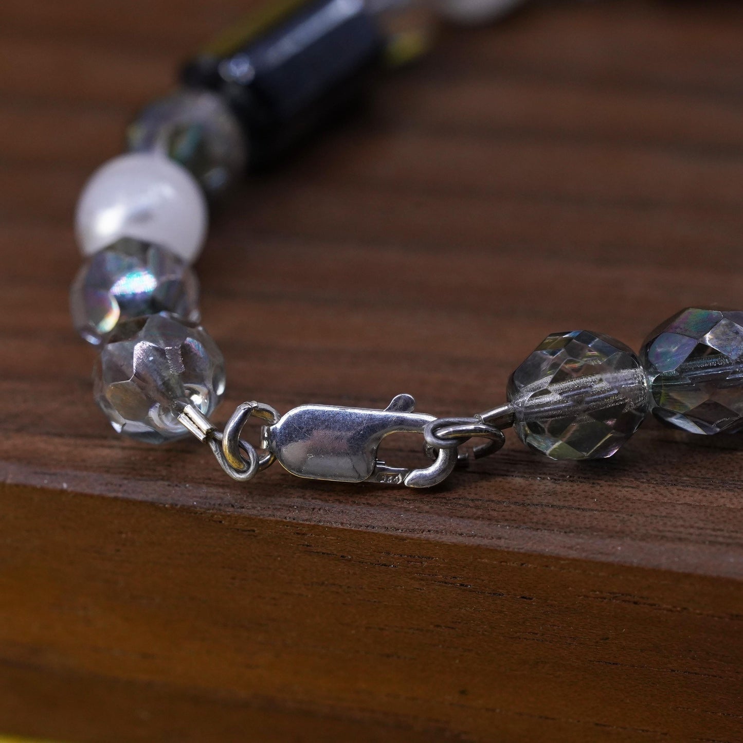 7.5” Vintage sterling 925 silver handmade bracelet with hematite crystal beads