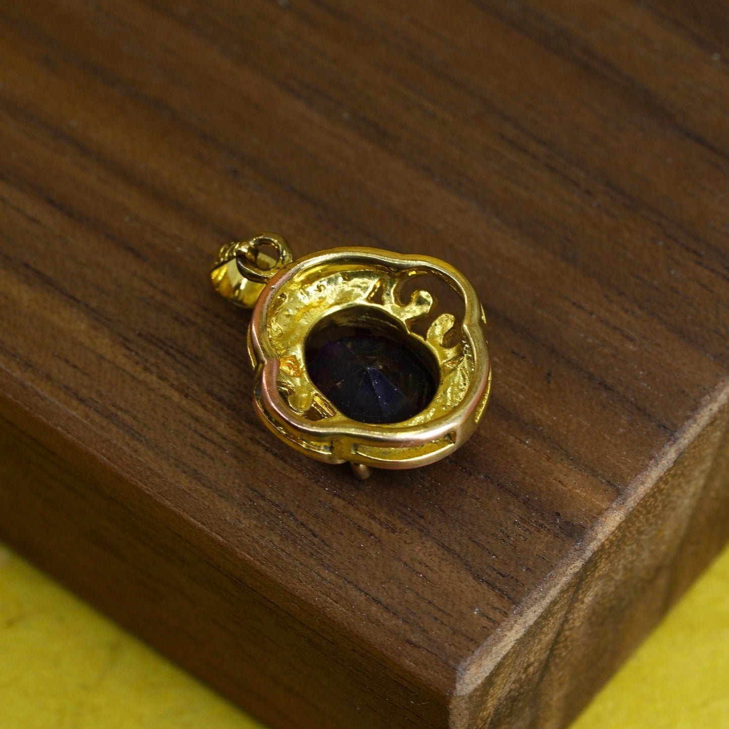 Vintage vermeil gold over sterling 925 silver teardrop pendant with amethyst