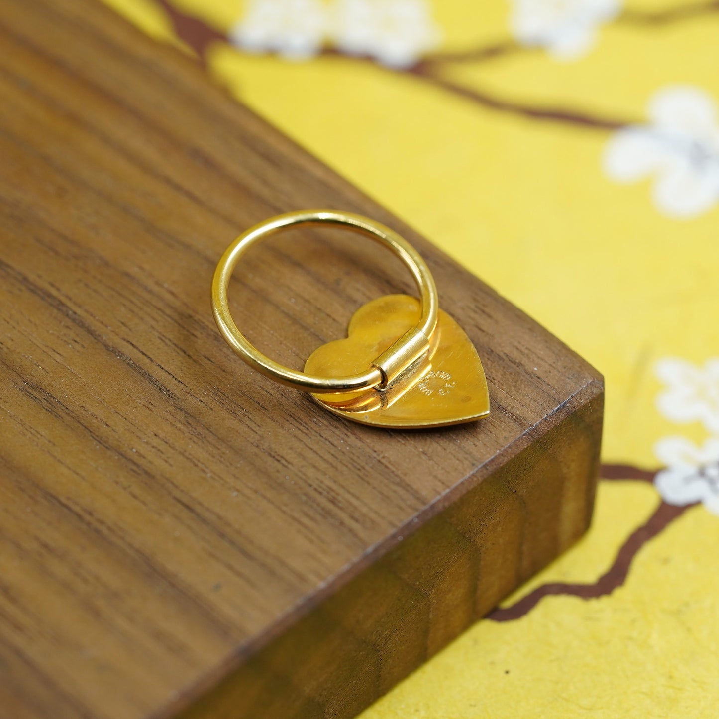 Size 6, vermeil gold over sterling silver handmade ring, heart 925 pendant