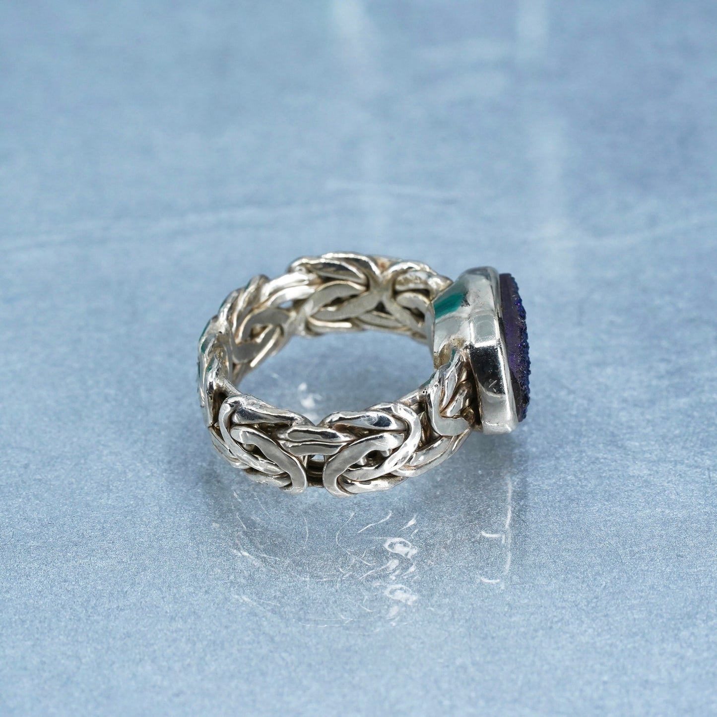 Size 6.5, vermeil gold Sterling 925 silver birdcage Byzantine ring glittering
