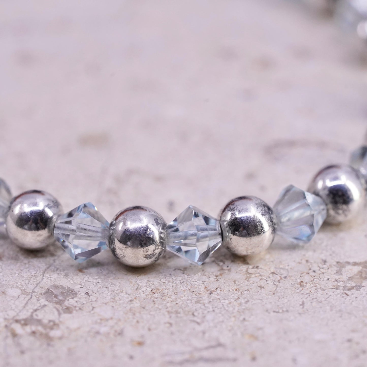 7+1", vintage Sterling silver handmade bracelet, 925 beads with blue crystal