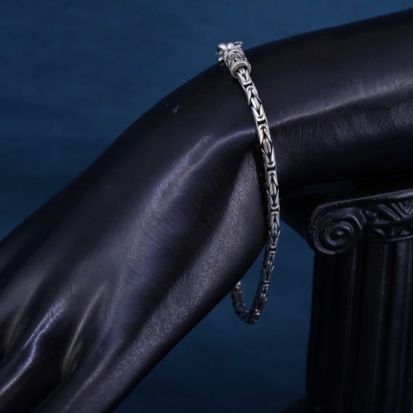 7.5", Sterling silver men's bracelet, 925 handmade Byzantine, birdcage chain