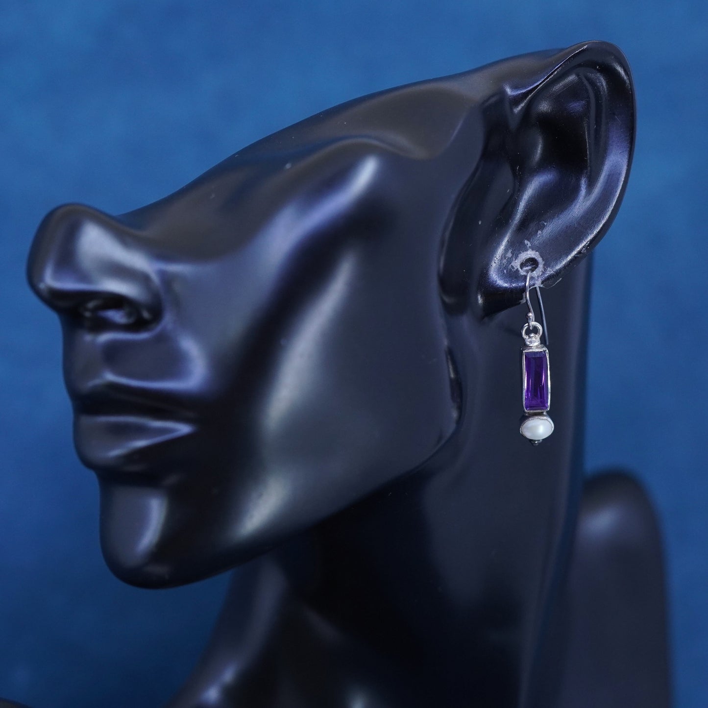 Vintage sterling 925 silver handmade earrings with amethyst and pearl