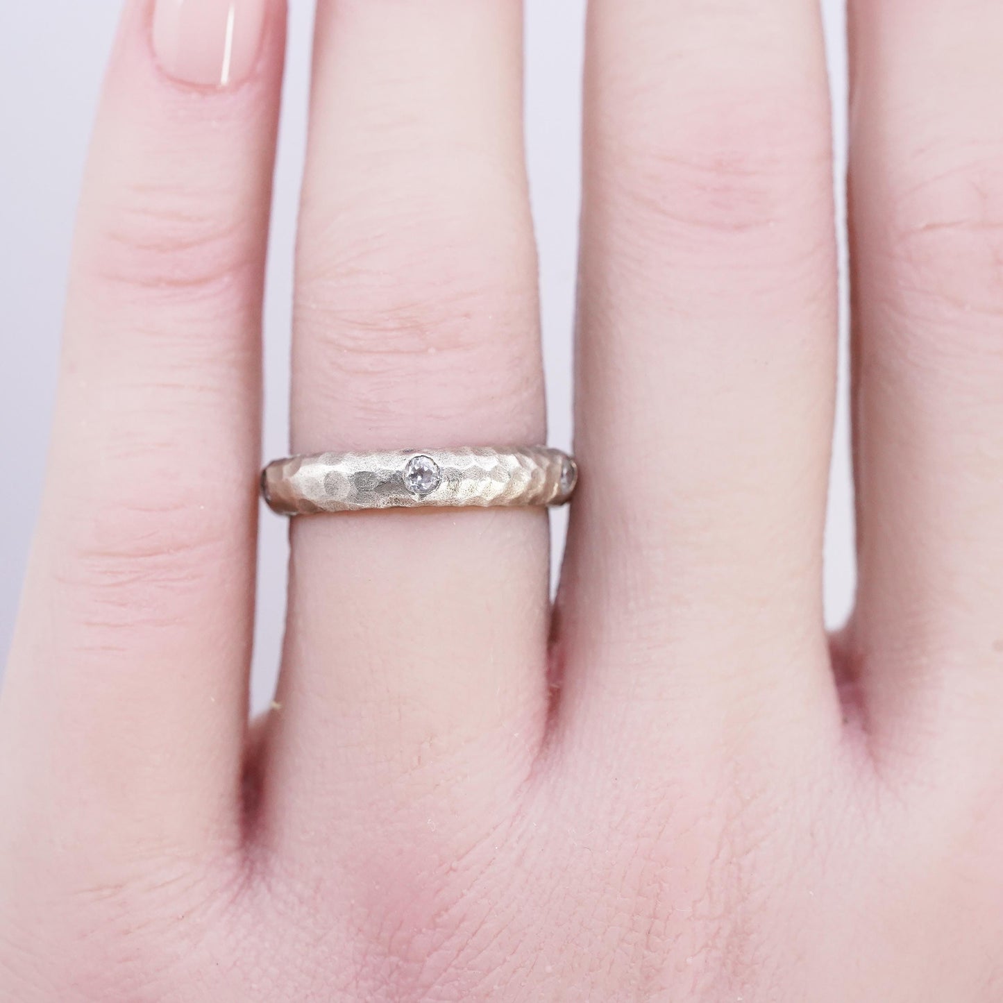 Size 6.25, VTG gold plated Sterling 925 silver hammered textured ring, Cz band