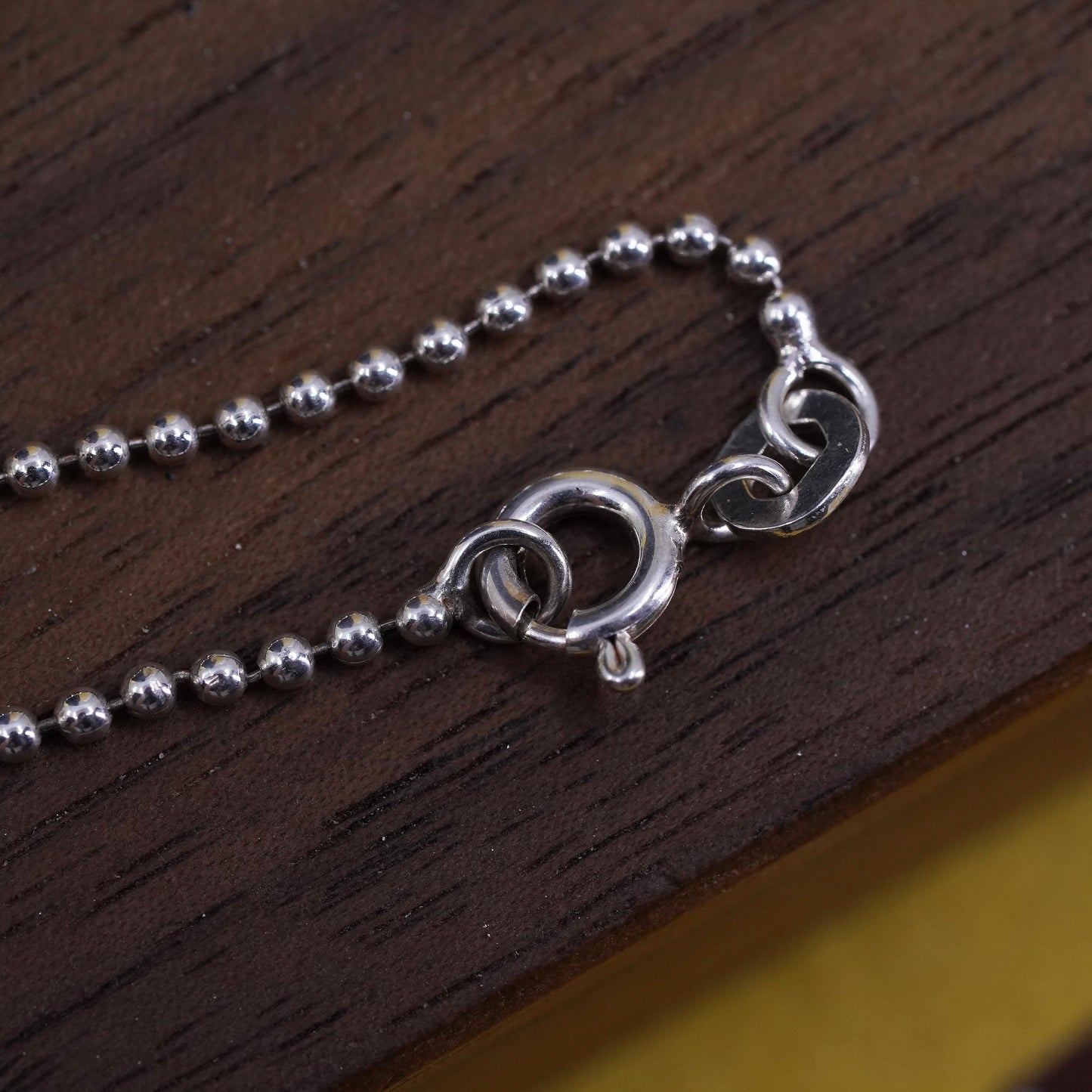 16”, 1mm, vintage Sterling silver beads necklace, Italy 925 curb chain beads