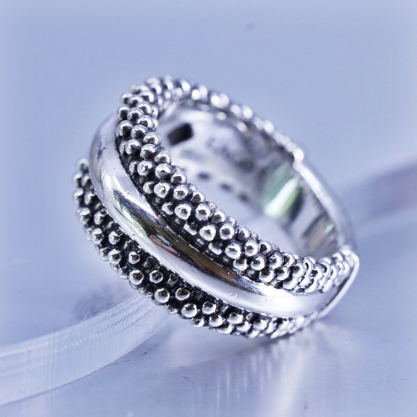 Size 7, vintage Lagos Caviar Sterling 925 silver ring, beads band
