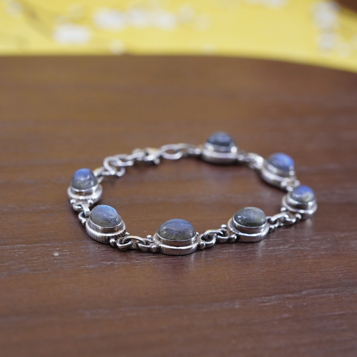 7.25”, vintage Sterling 925 silver tennis bracelet with moonstone