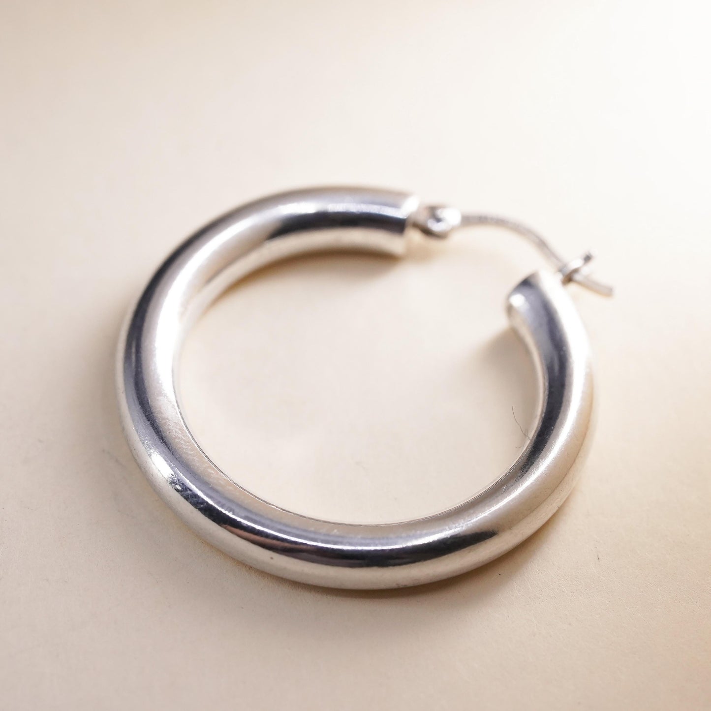 1.25", VTG sterling silver loop single earring, bold minimalist primitive hoop