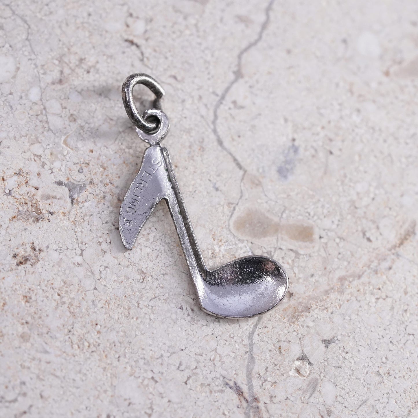 Vintage Sterling silver handmade pendant, 925 music note charm